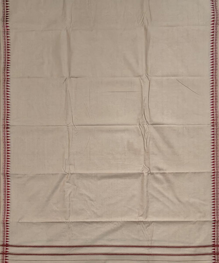 Beige maroon border cotton hand woven sambalpuri dhoti