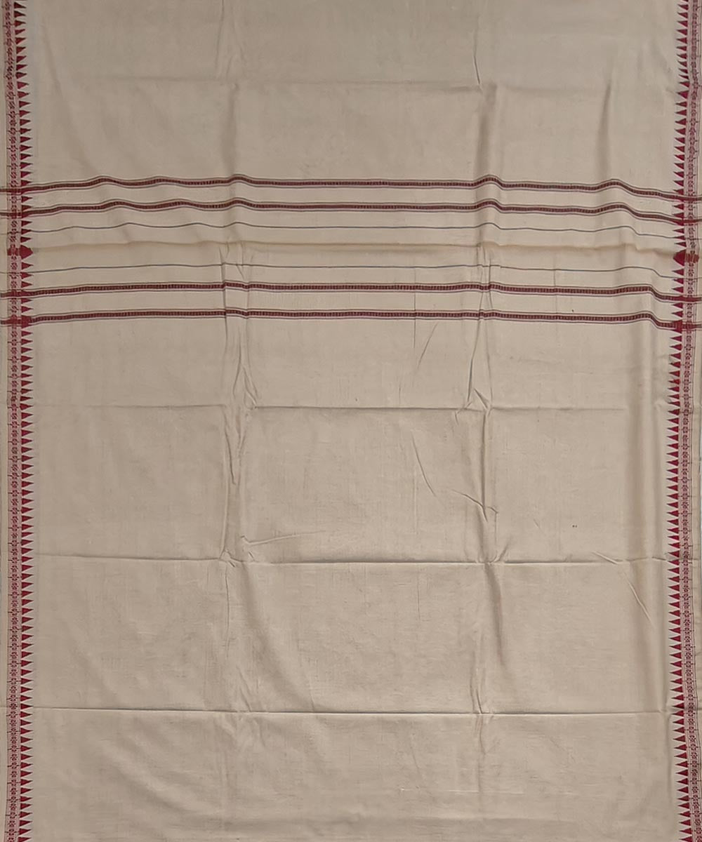 Beige maroon border cotton hand woven sambalpuri dhoti