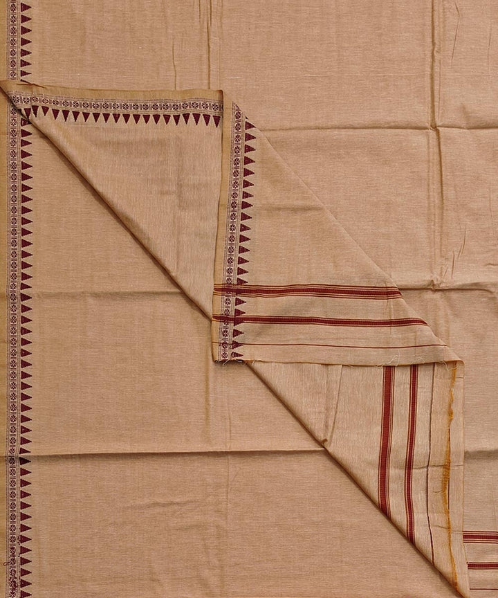 Beige maroon border hand woven cotton sambalpuri dhoti