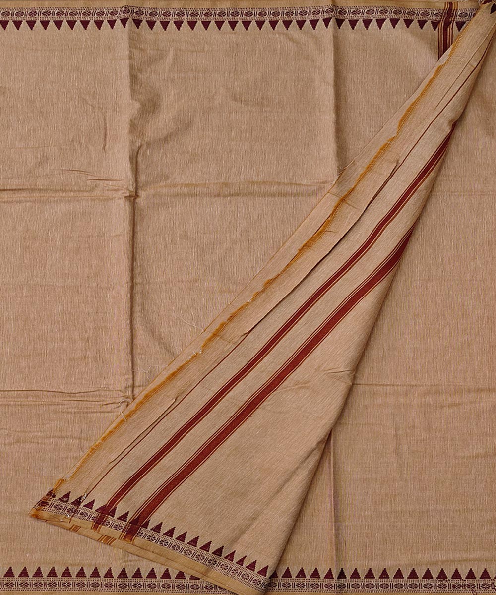 Beige maroon border hand woven cotton sambalpuri dhoti