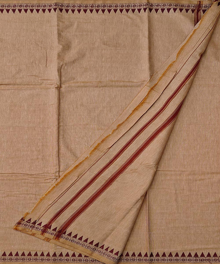 Beige maroon border hand woven cotton sambalpuri dhoti