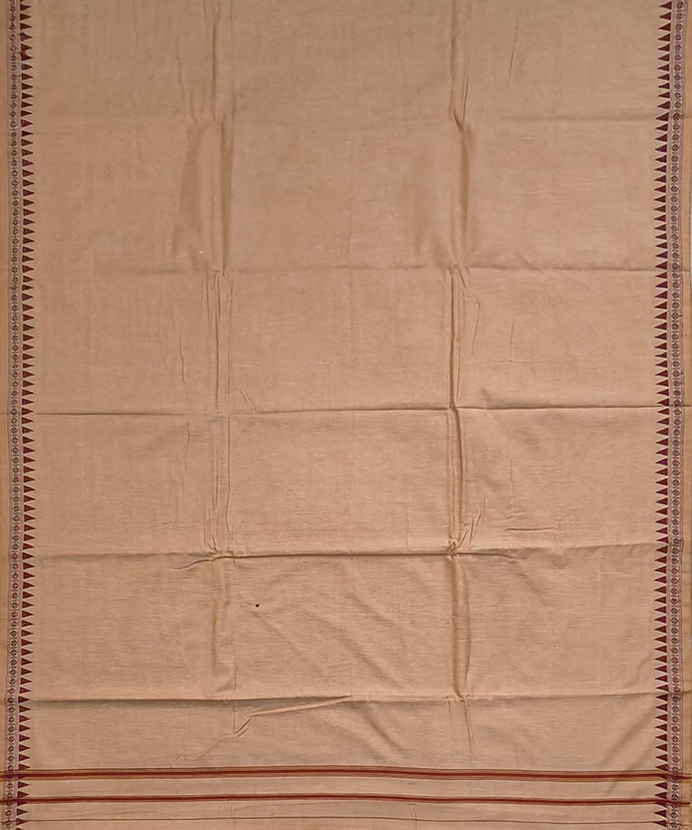 Beige maroon border hand woven cotton sambalpuri dhoti