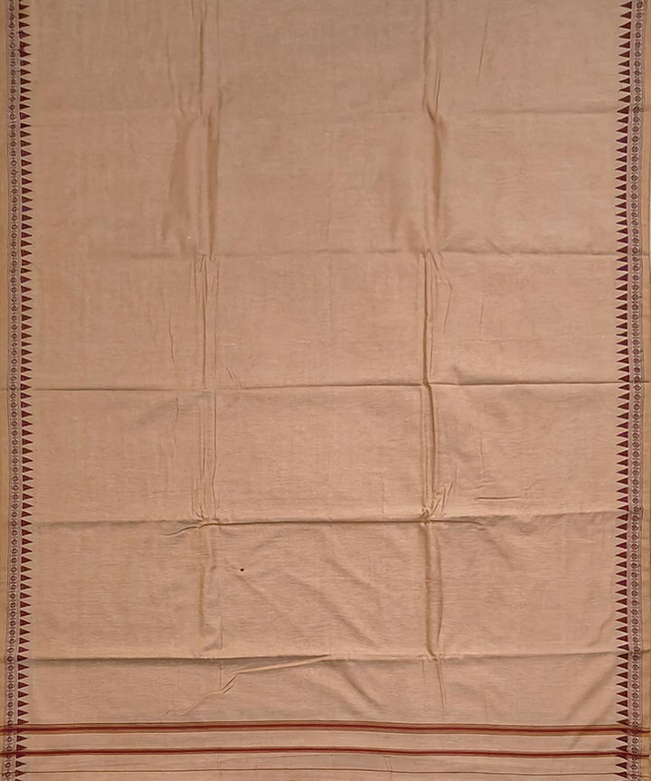 Beige maroon border hand woven cotton sambalpuri dhoti