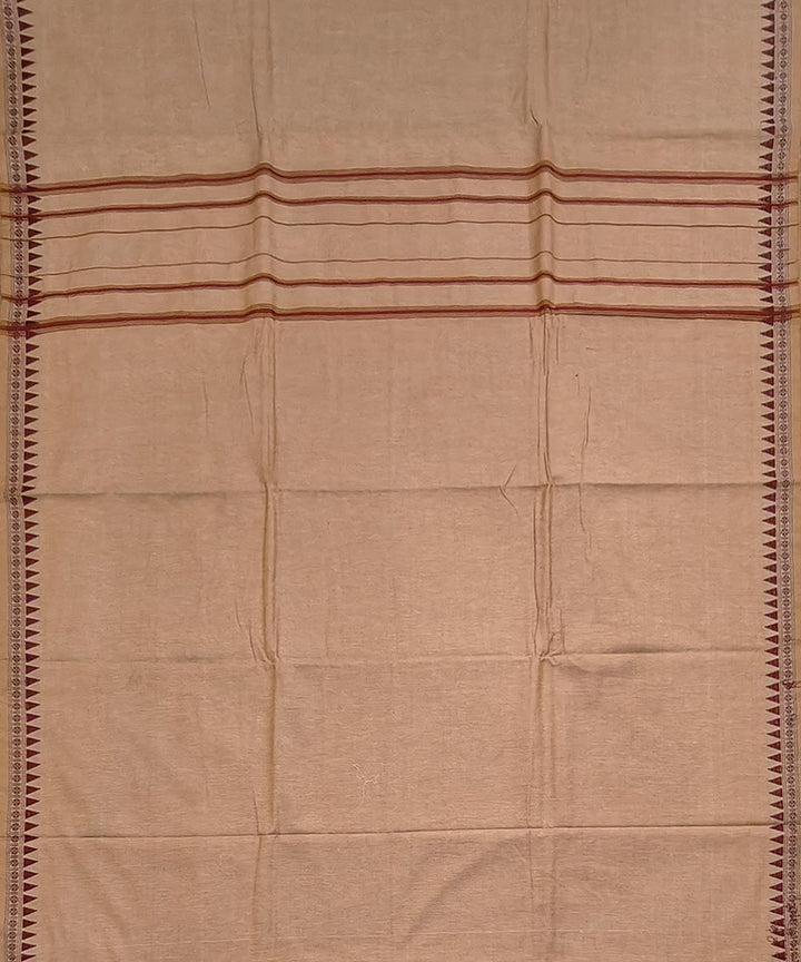 Beige maroon border hand woven cotton sambalpuri dhoti