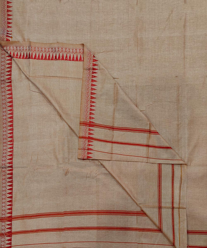Beige red handwoven cotton sambalpuri dhoti