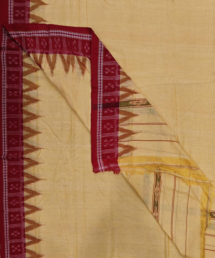Light yellow maroon handwoven cotton sambalpuri dhoti