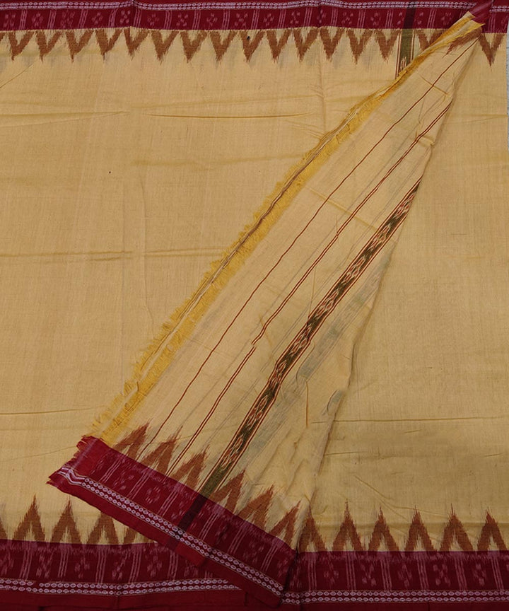 Light yellow maroon handwoven cotton sambalpuri dhoti