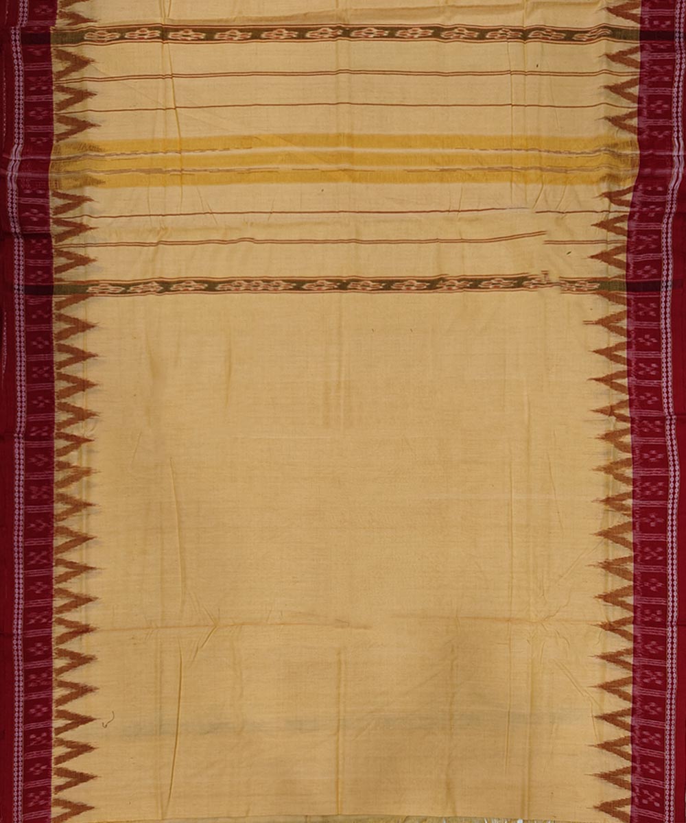 Light yellow maroon handwoven cotton sambalpuri dhoti