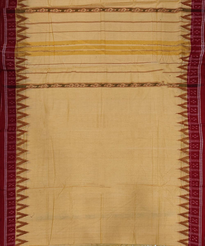Light yellow maroon handwoven cotton sambalpuri dhoti