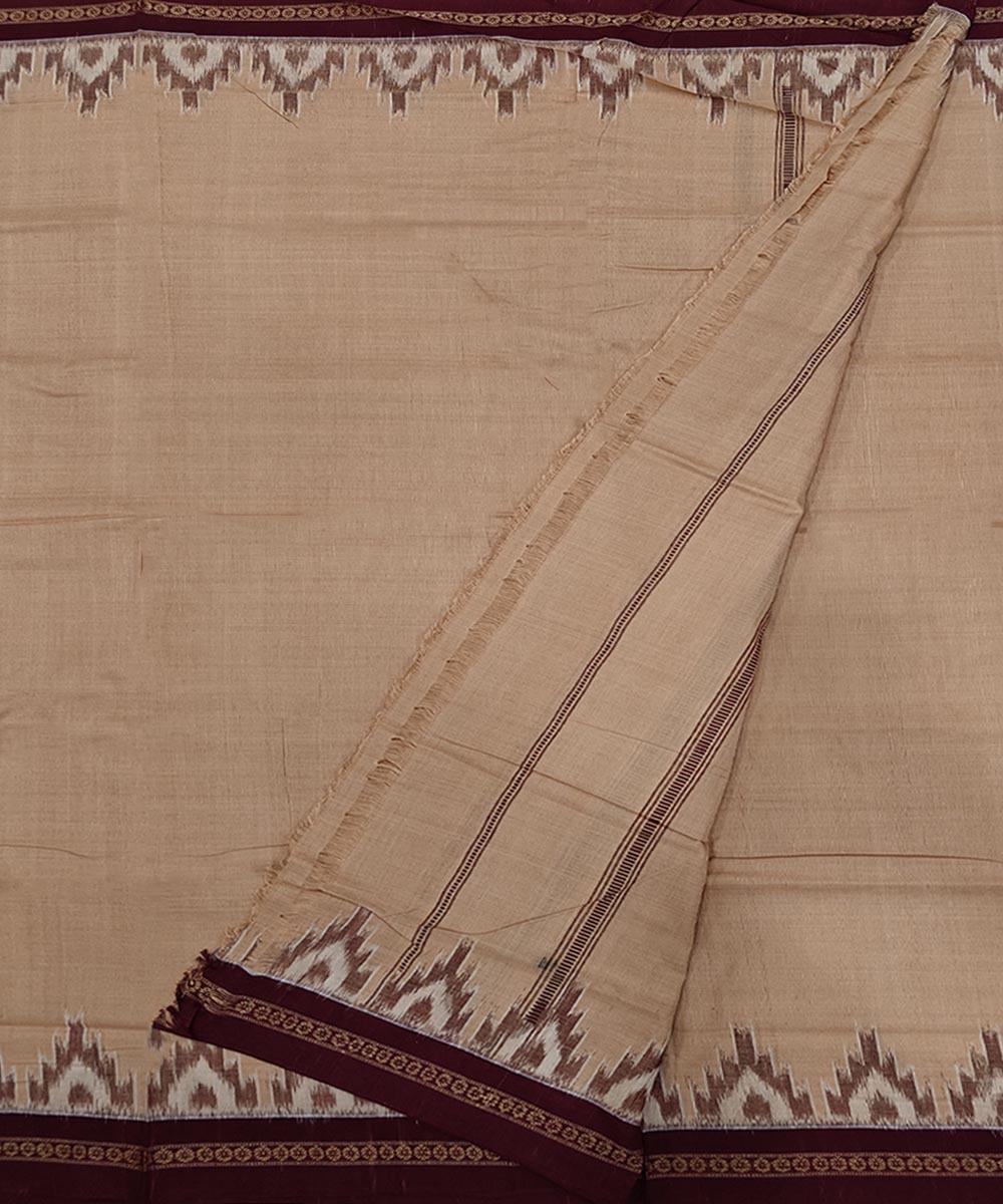 Light brown white kumbha border handwoven cotton sambalpuri dhoti