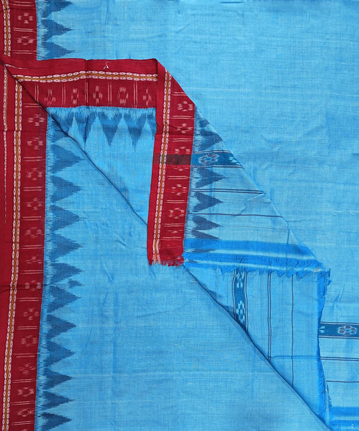 Sky blue red handwoven cotton sambalpuri dhoti