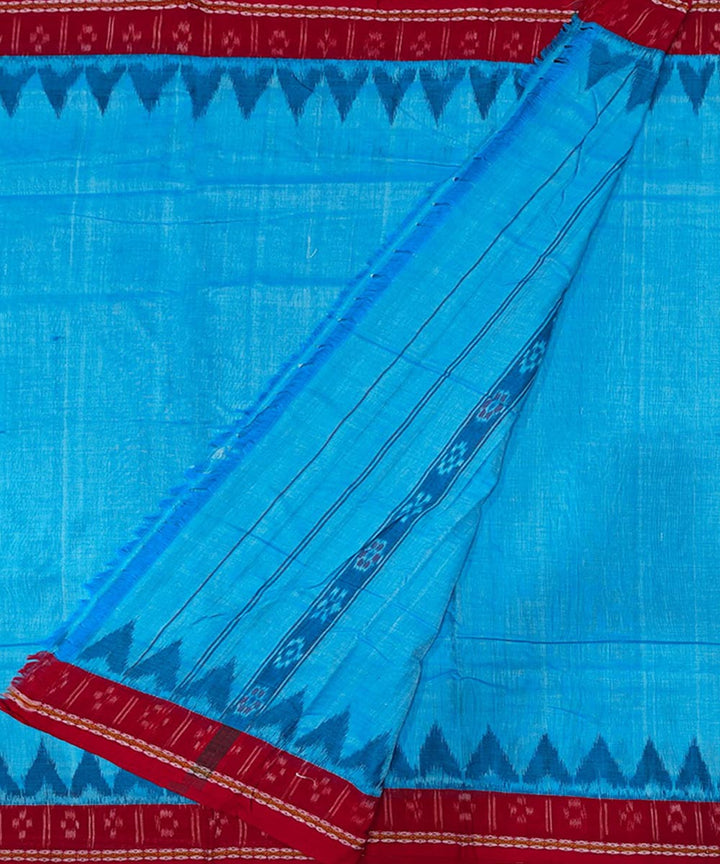 Sky blue red handwoven cotton sambalpuri dhoti
