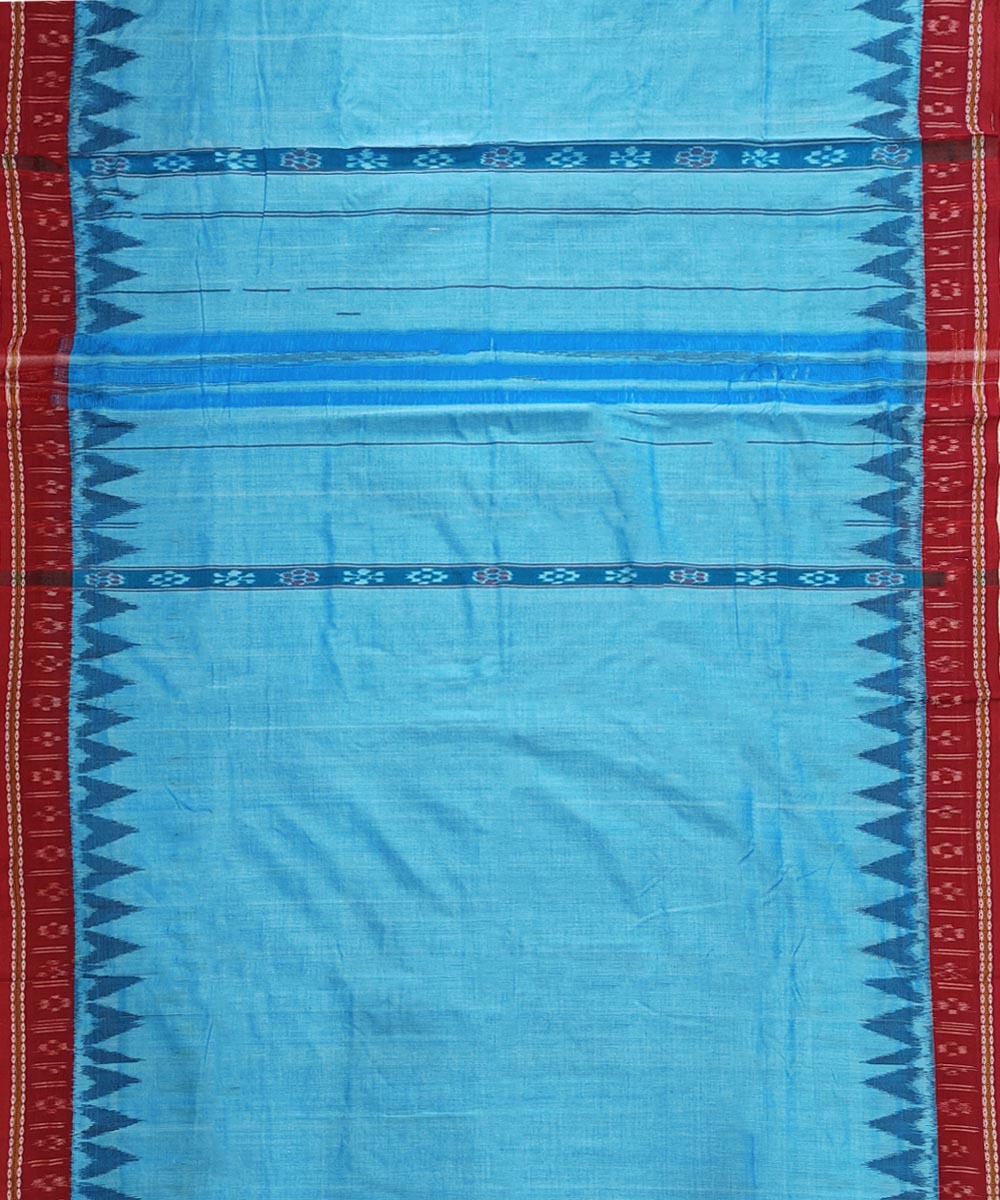 Sky blue red handwoven cotton sambalpuri dhoti