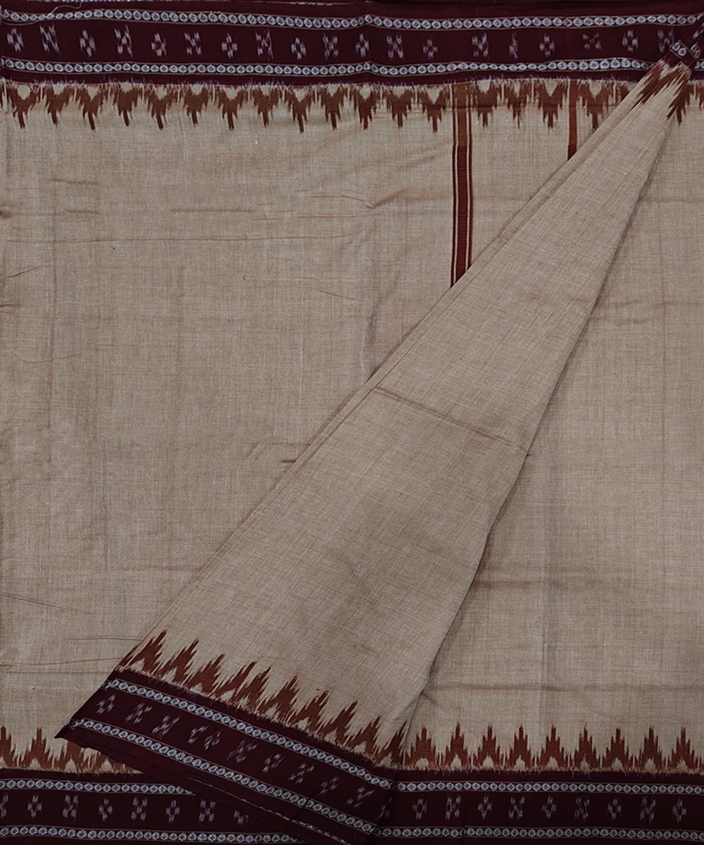 Beige maroon handloom sambalpuri cotton dhoti