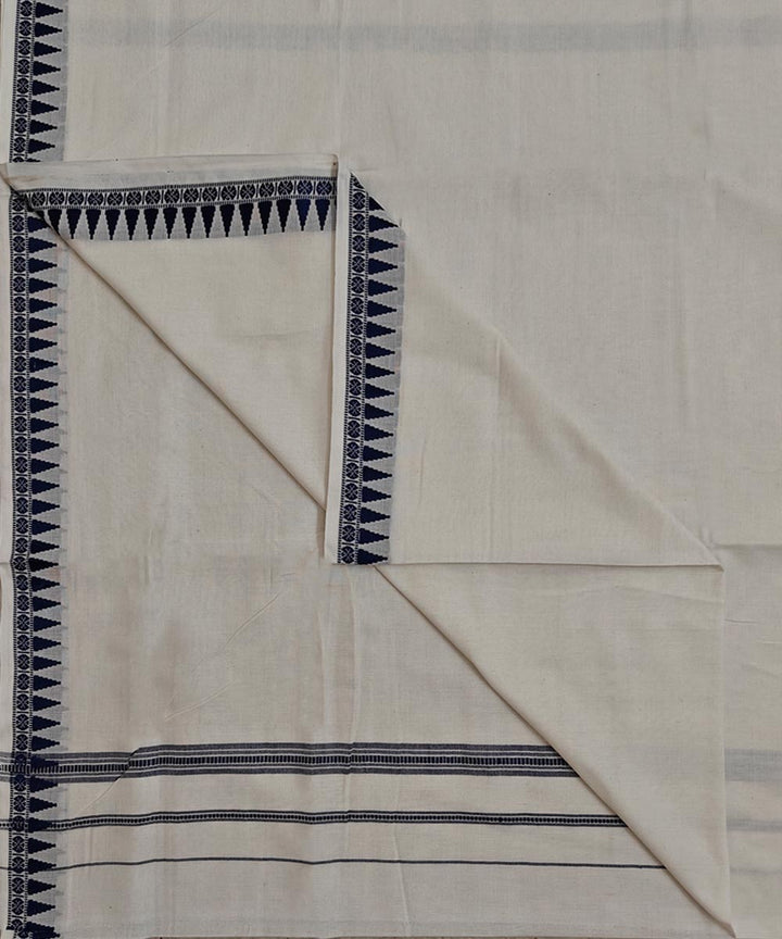 Off white blue handloom cotton sambalpuri dhoti