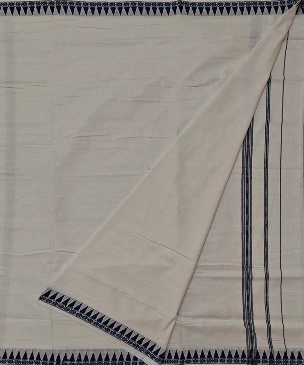 Off white blue handloom cotton sambalpuri dhoti