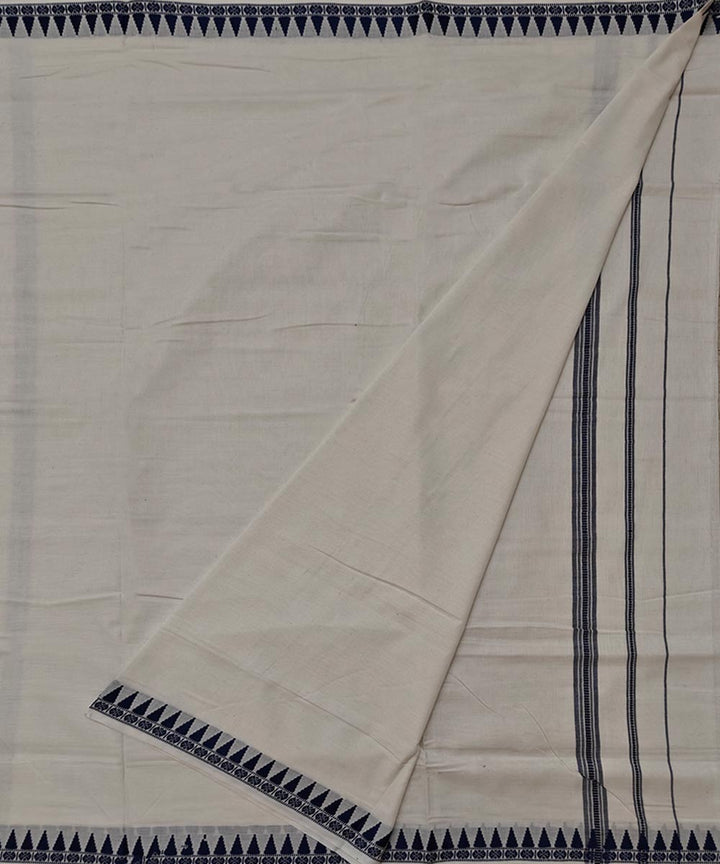 Off white blue handloom cotton sambalpuri dhoti
