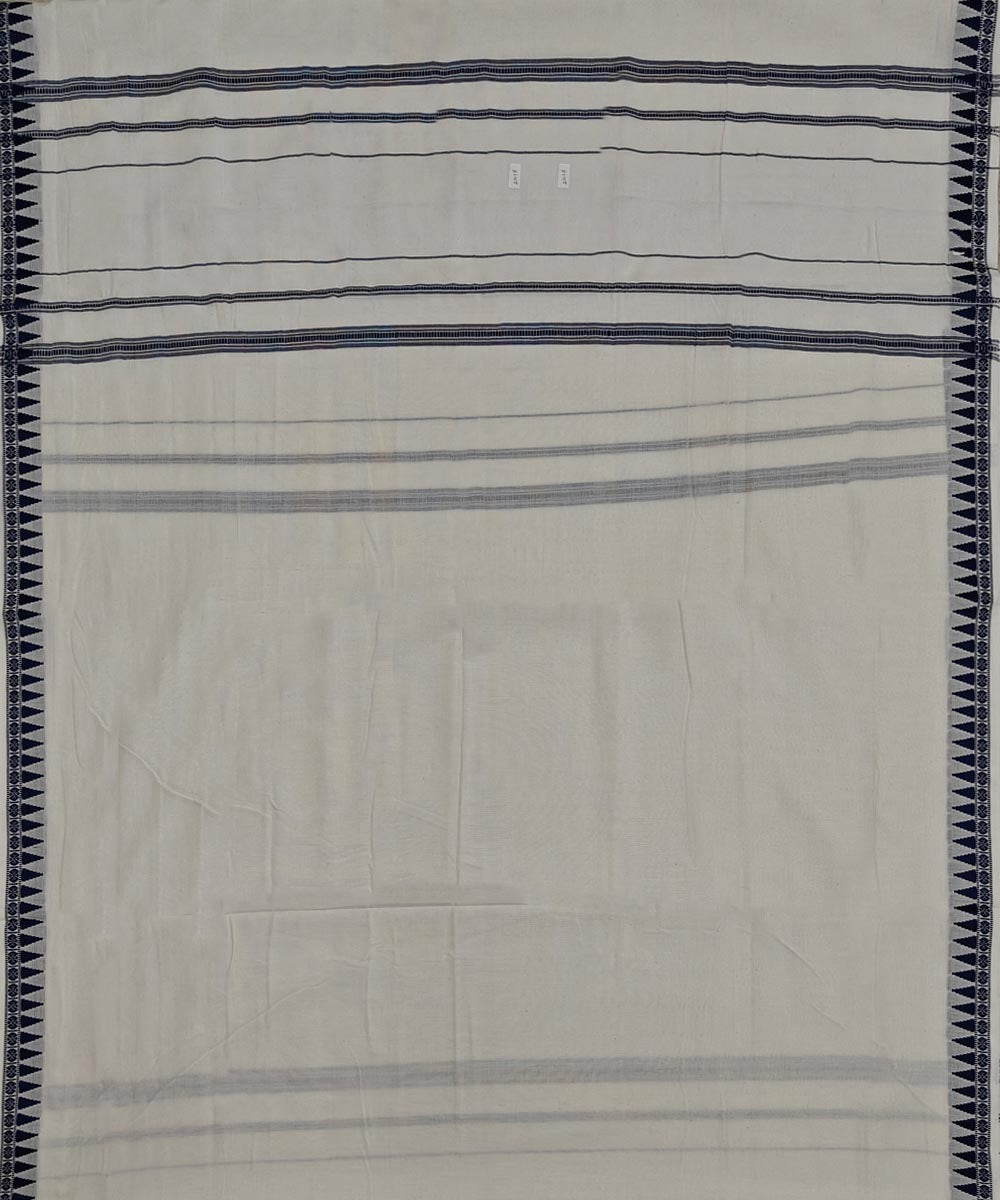 Off white blue handloom cotton sambalpuri dhoti