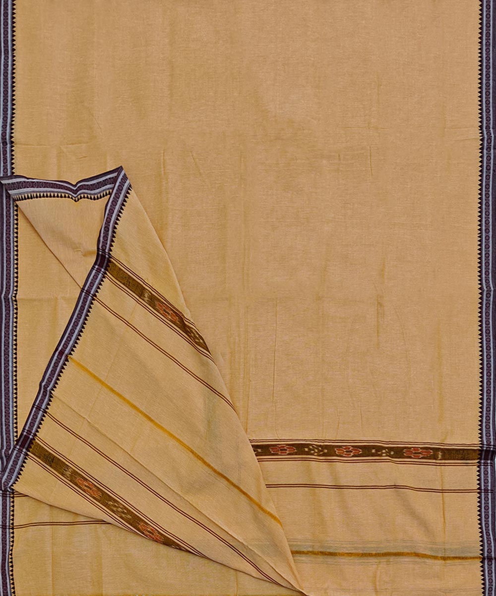 Cream maroon handwoven sambalpuri cotton dhoti