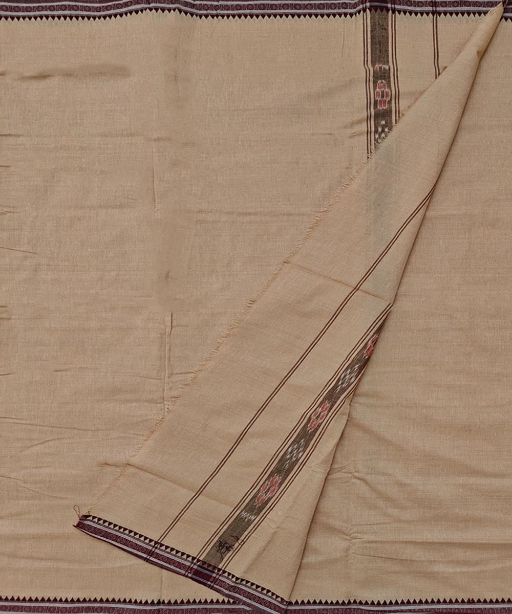 Beige maroon handloom sambalpuri cotton dhoti
