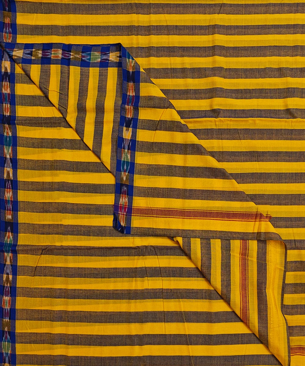 Yellow Blue Handwoven Cotton Sambalpuri Dhoti