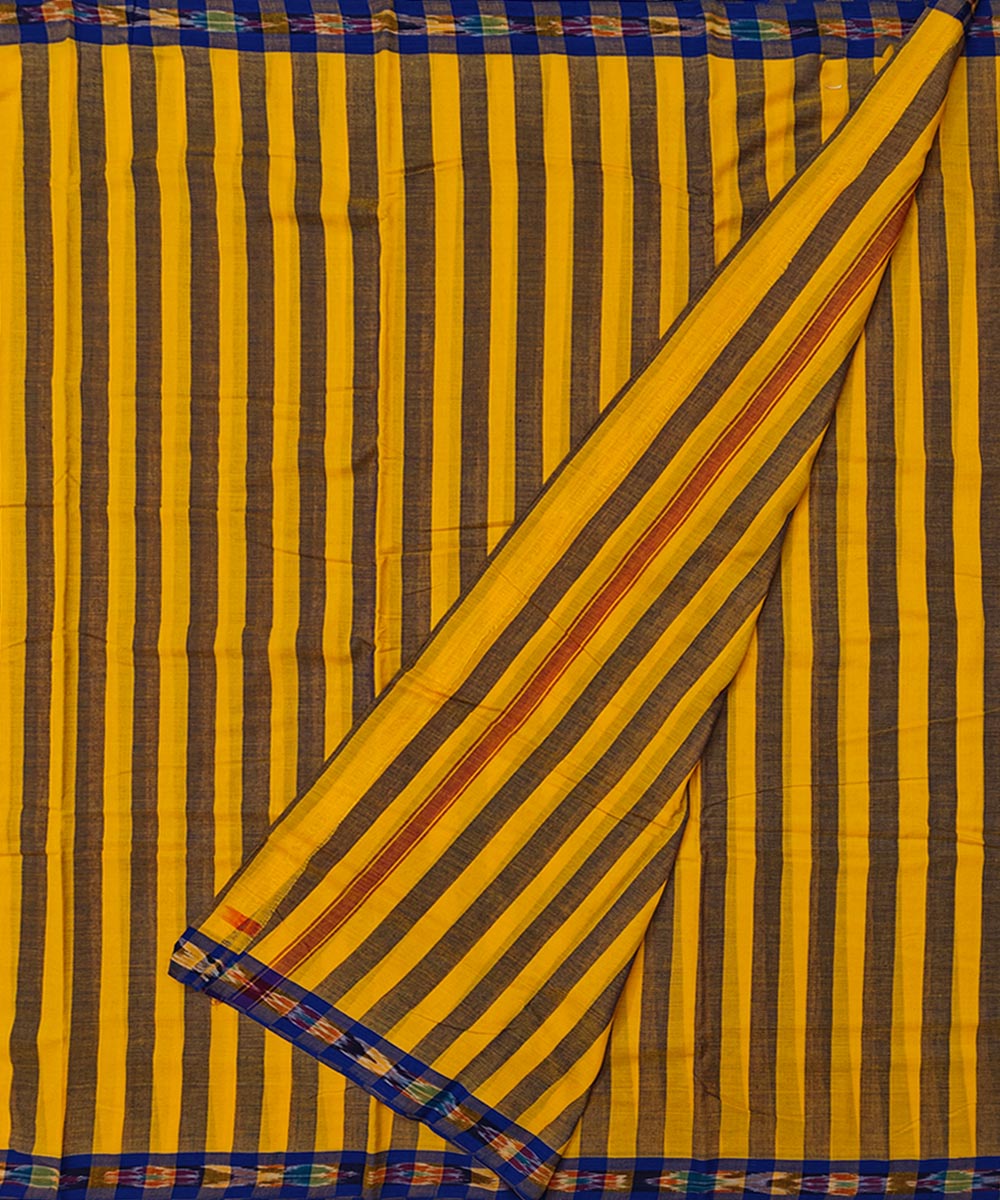 Yellow Blue Handwoven Cotton Sambalpuri Dhoti