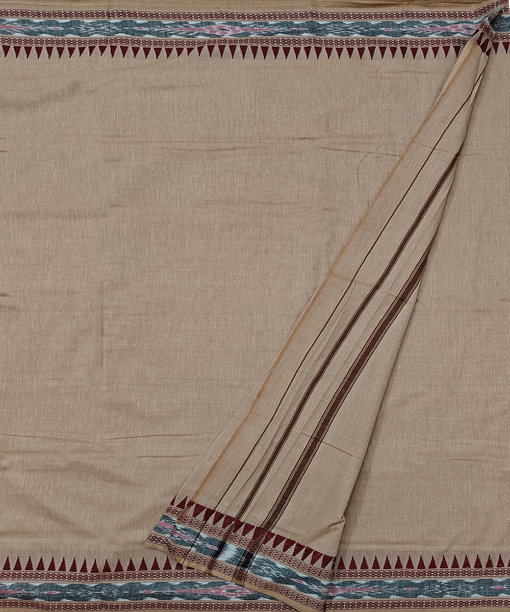 Beige Red Handwoven Cotton Sambalpuri Dhoti