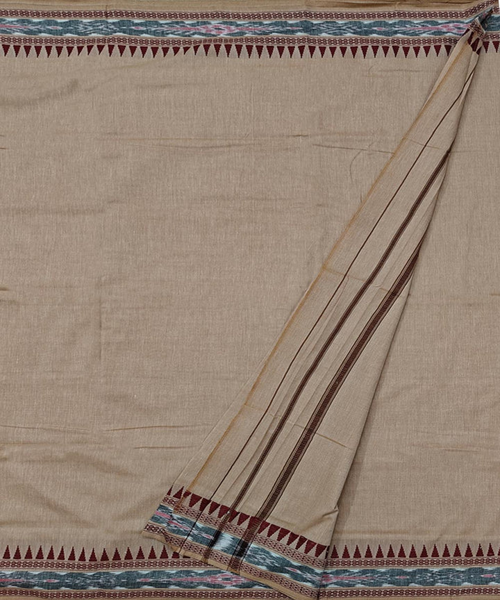 Beige Red Handwoven Cotton Sambalpuri Dhoti