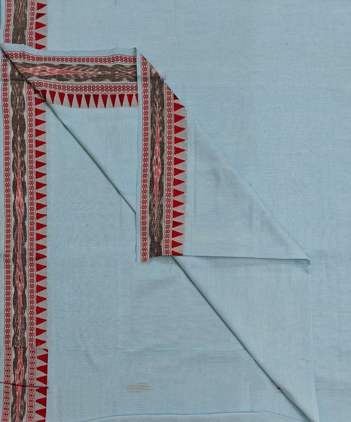 Sky Blue Red Handwoven Cotton Sambalpuri Dhoti