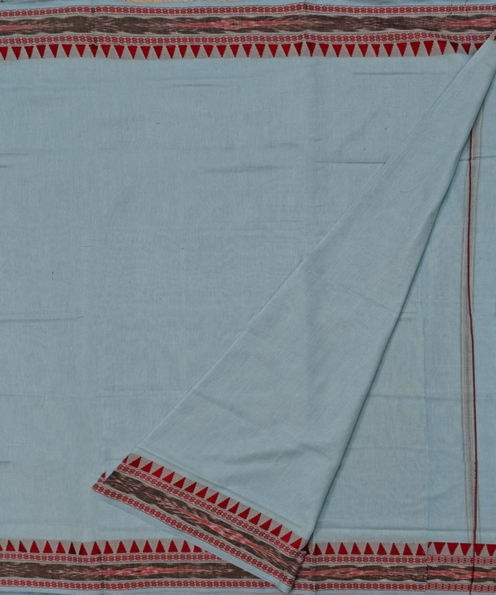 Sky Blue Red Handwoven Cotton Sambalpuri Dhoti