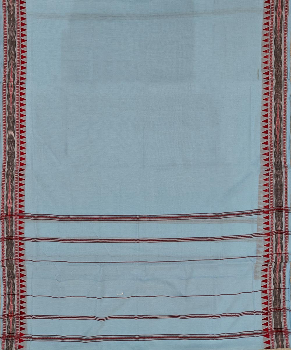 Sky Blue Red Handwoven Cotton Sambalpuri Dhoti