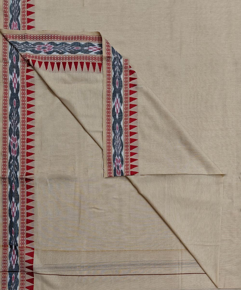 Beige Red Handwoven Cotton Sambalpuri Dhoti