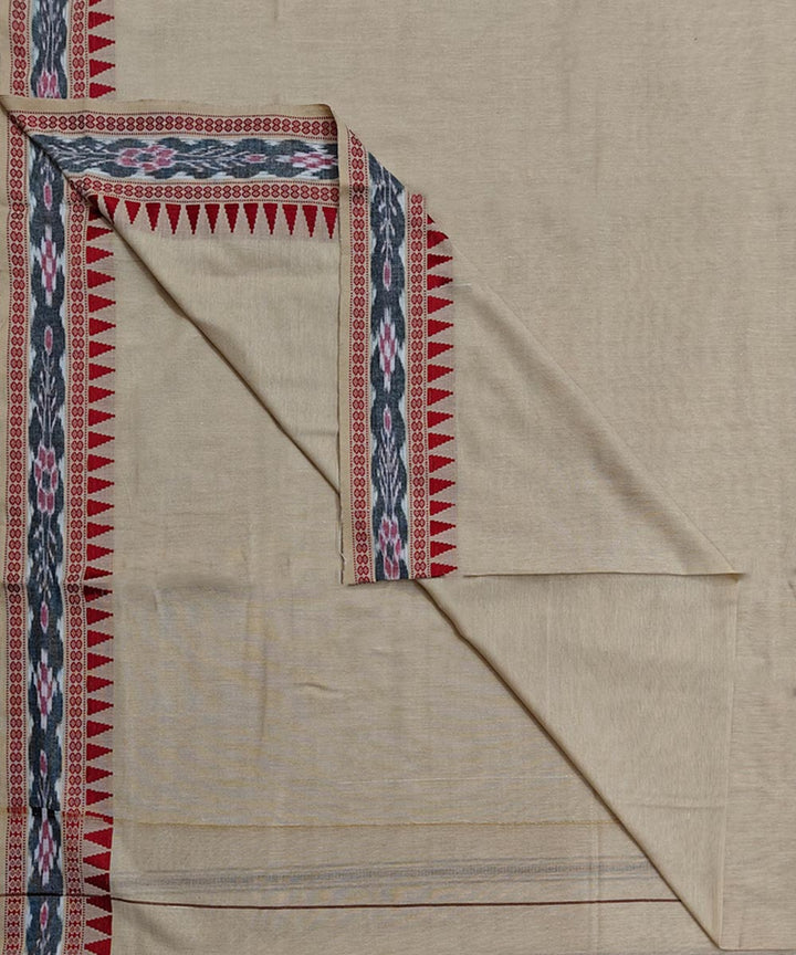Beige Red Handwoven Cotton Sambalpuri Dhoti