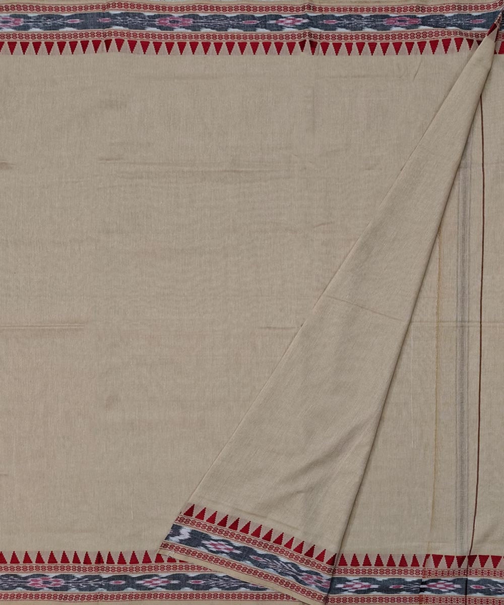 Beige Red Handwoven Cotton Sambalpuri Dhoti