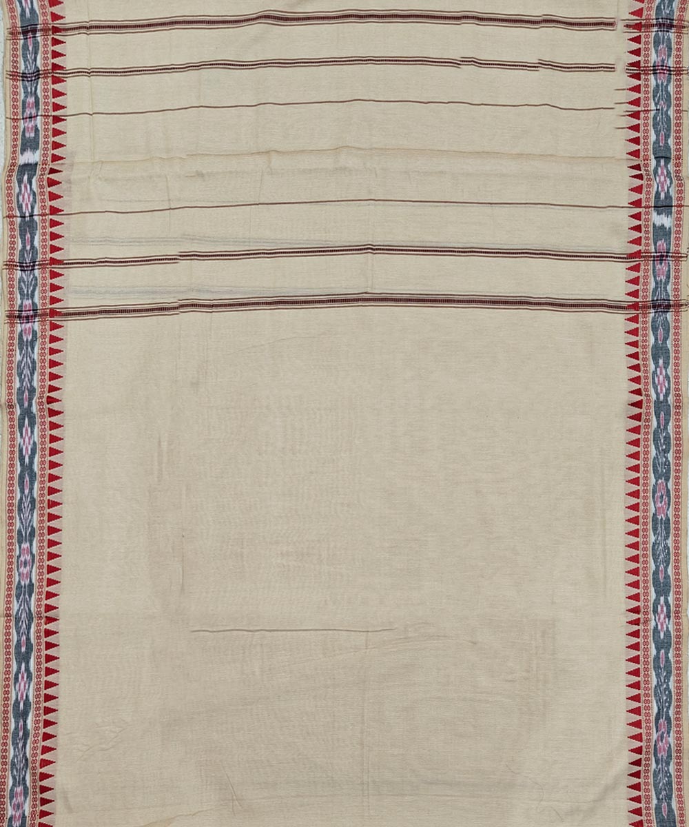 Beige Red Handwoven Cotton Sambalpuri Dhoti