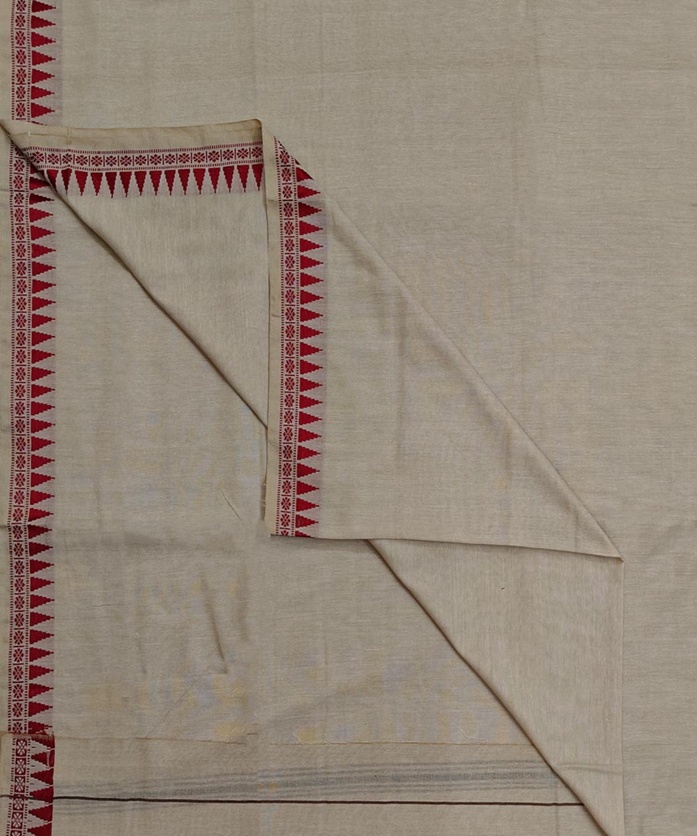 Beige Red Handwoven Cotton Sambalpuri Dhoti