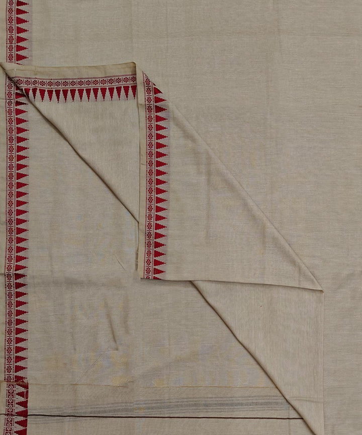 Beige Red Handwoven Cotton Sambalpuri Dhoti