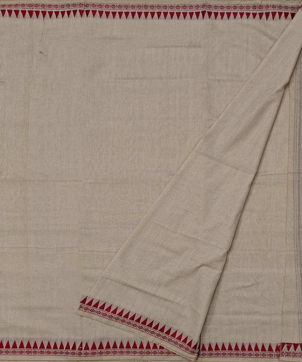 Beige Red Handwoven Cotton Sambalpuri Dhoti