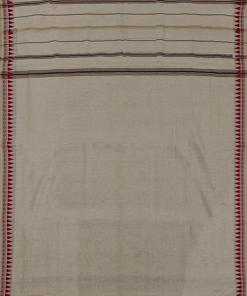 Beige Red Handwoven Cotton Sambalpuri Dhoti