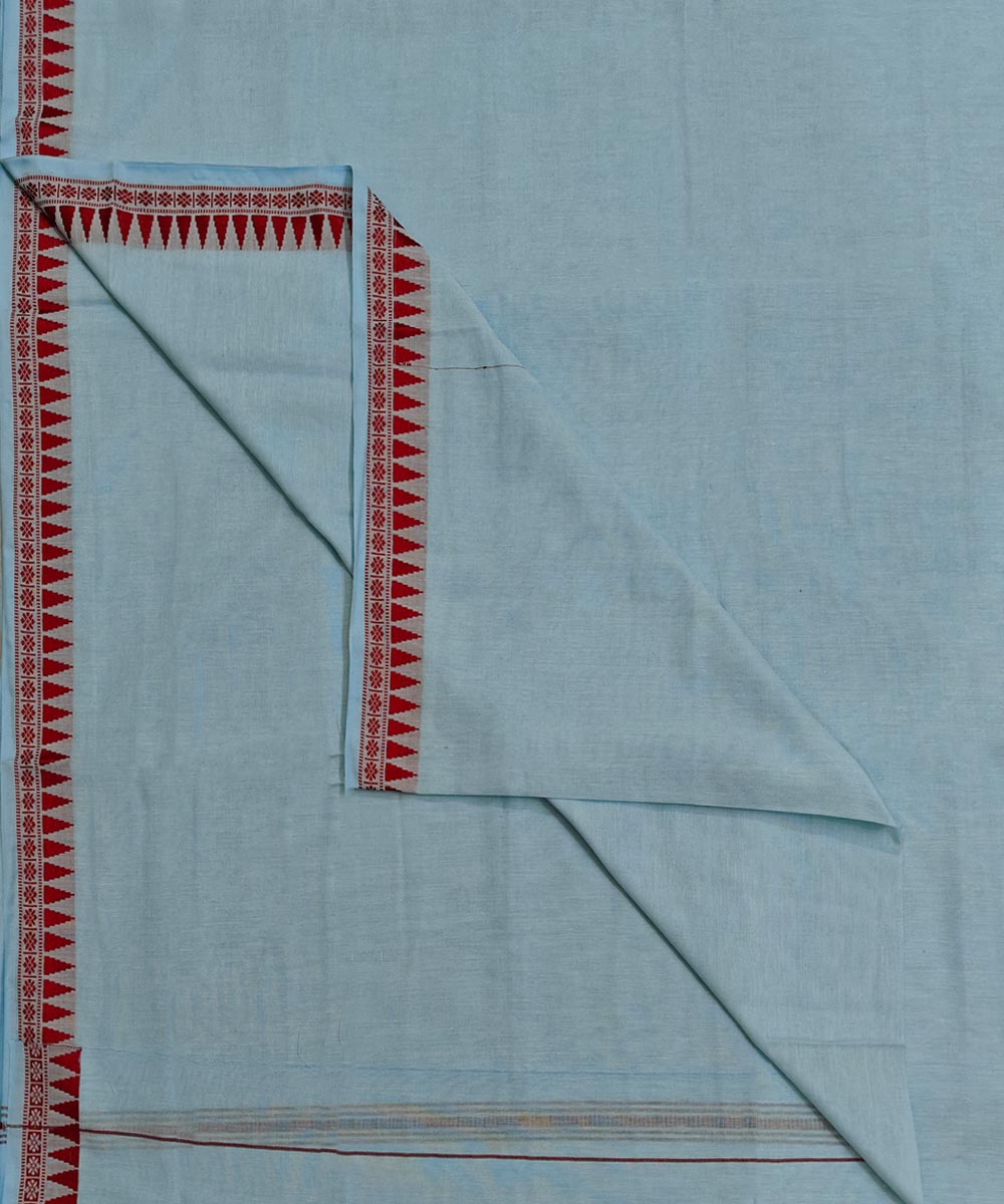 Sky Blue Red Handwoven Cotton Sambalpuri Dhoti
