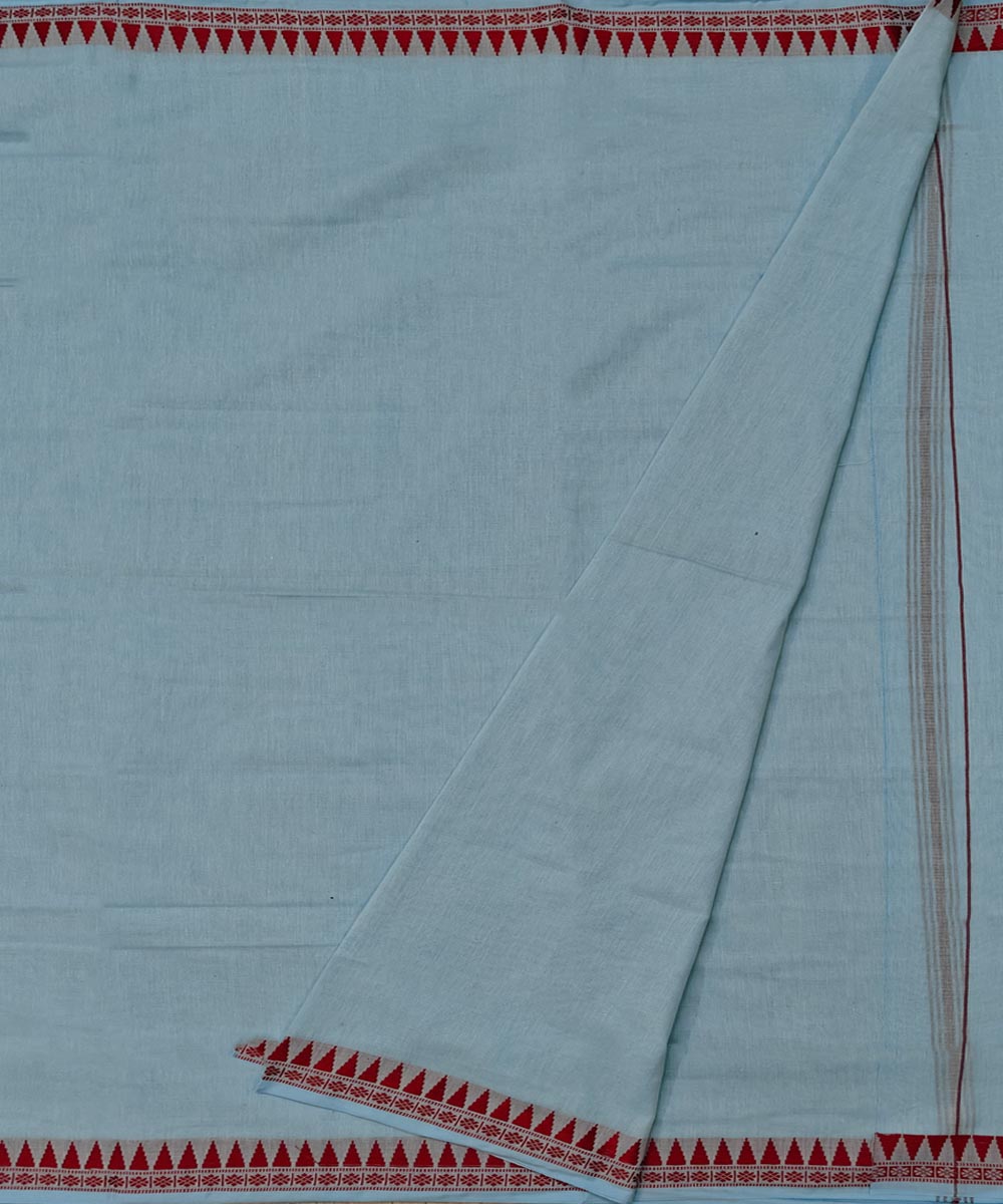 Sky Blue Red Handwoven Cotton Sambalpuri Dhoti