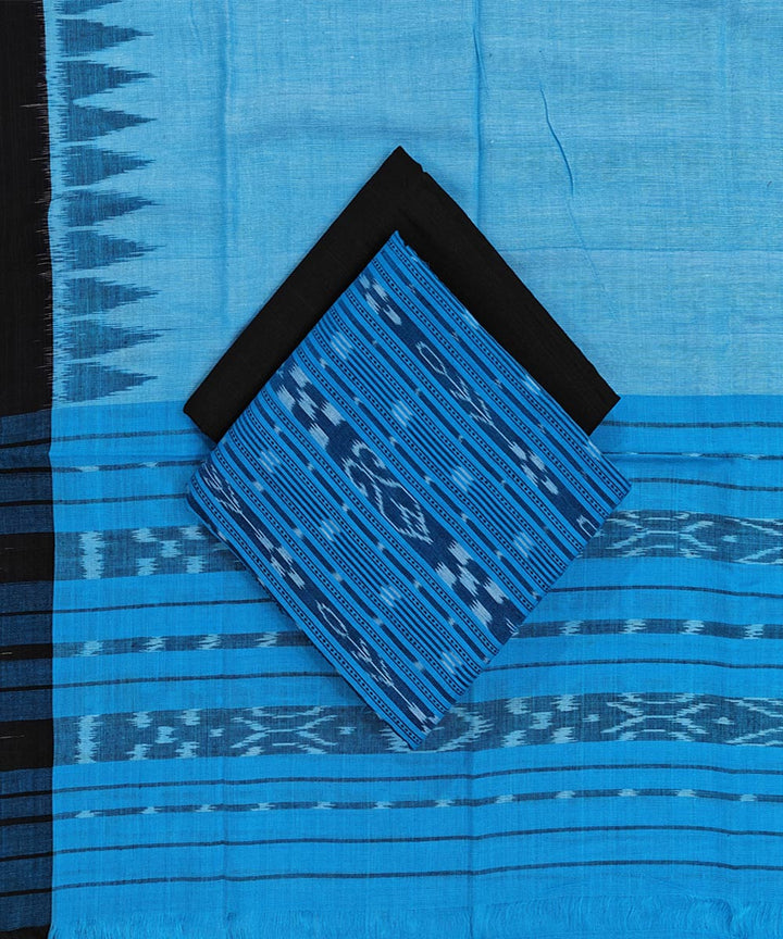 Sky blue black handwoven cotton nuapatna dress material