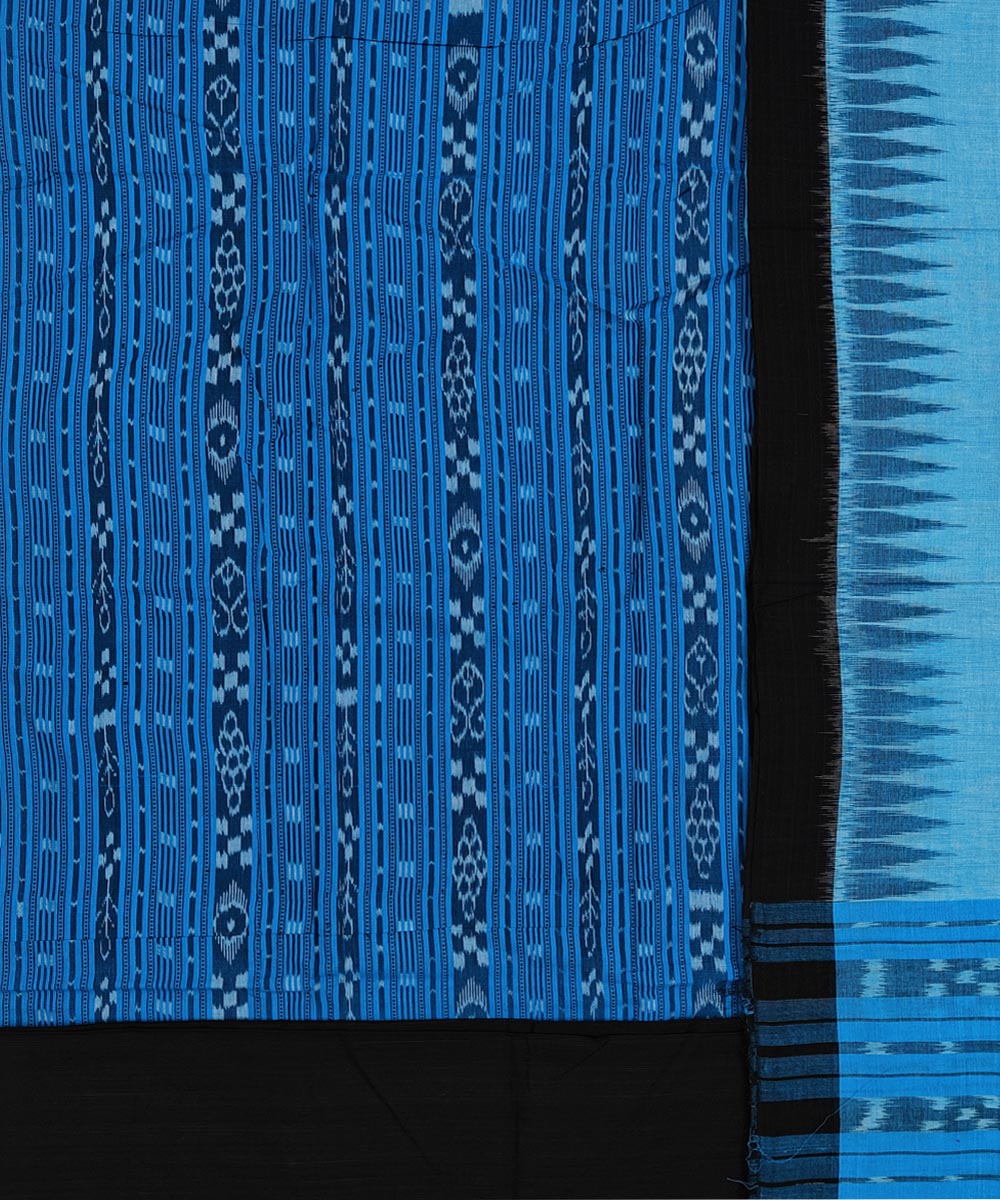 Sky blue black handwoven cotton nuapatna dress material
