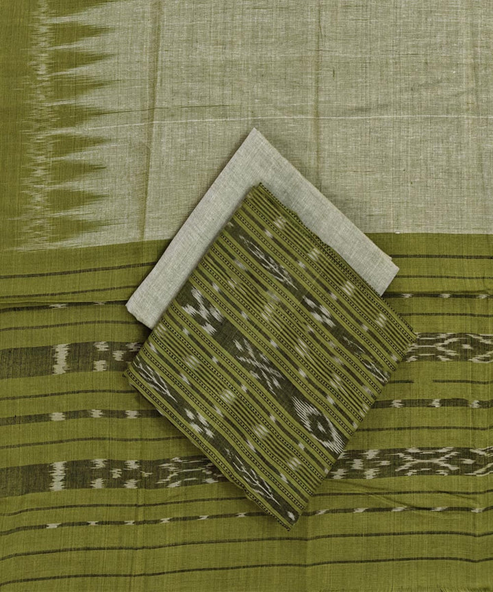 Olive green grey handwoven cotton nuapatna dress material
