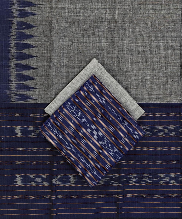 Navy blue grey handwoven cotton nuapatna dress material