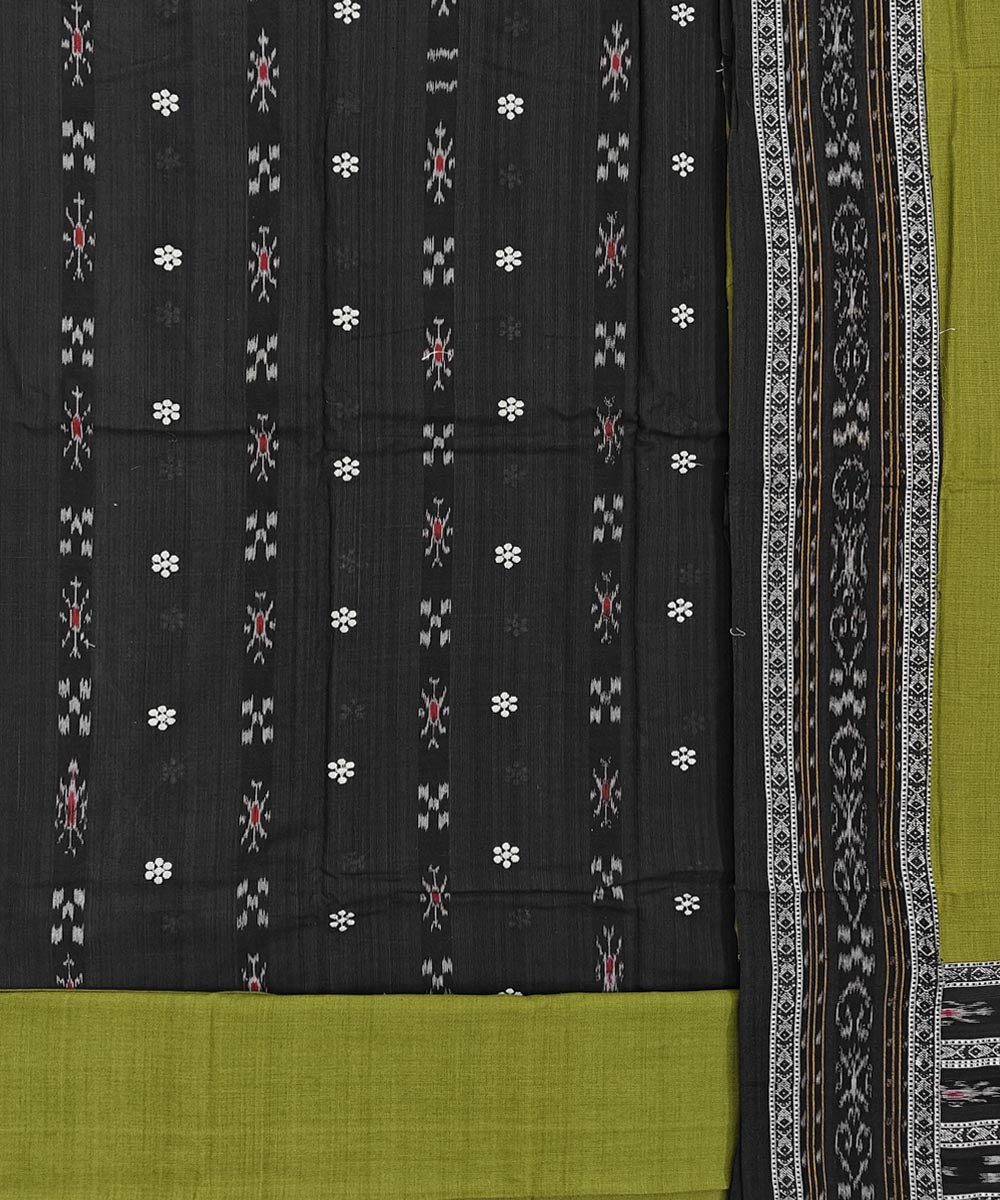 Black olive handwoven cotton nuapatna dress material