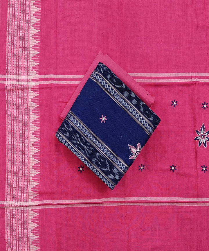 Navy blue pink handwoven cotton nuapatna dress material
