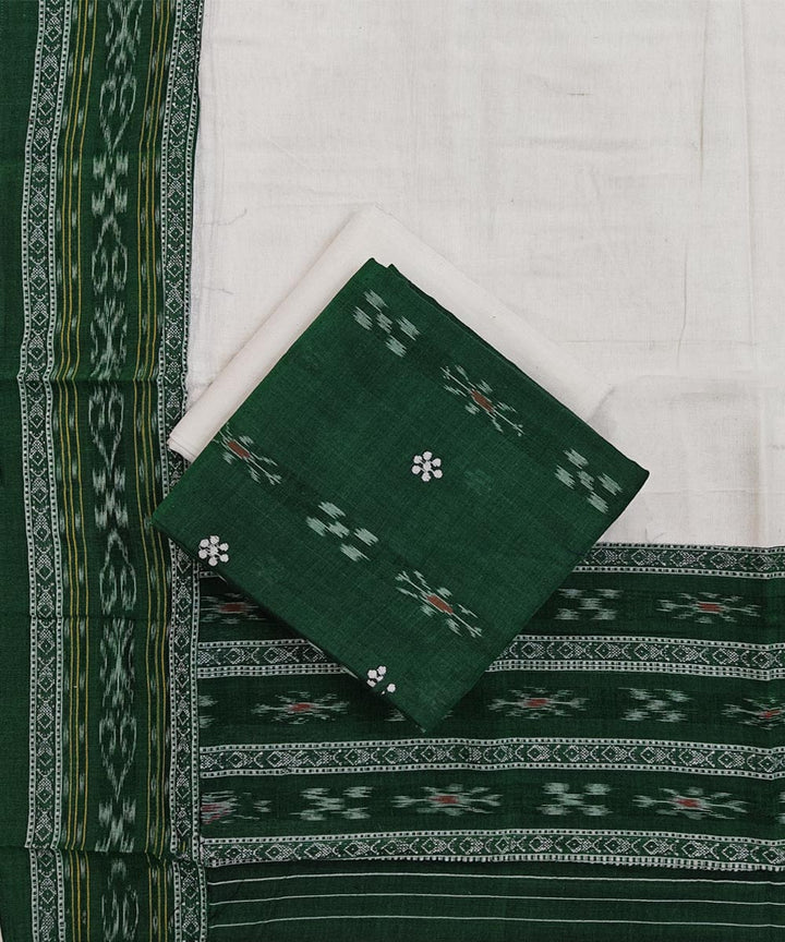 Dark green white handwoven cotton nuapatna dress material