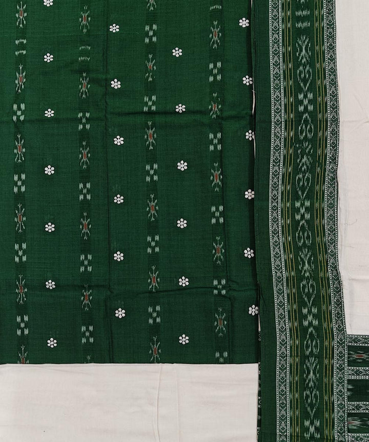 Dark green white handwoven cotton nuapatna dress material