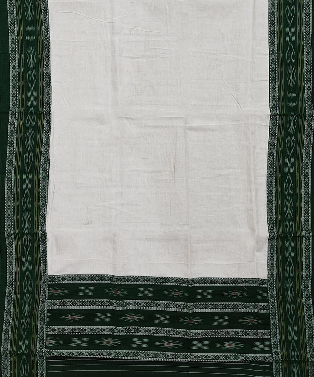 Dark green white handwoven cotton nuapatna dress material